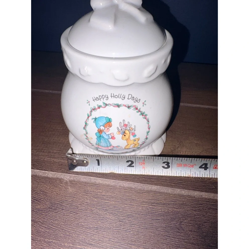 Precious Moments 1994 Happy Holly Days Ceramic Jar Bow Lid Enesco Christmas